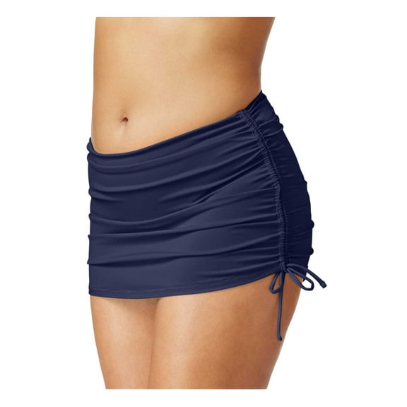Island Escape Ruched Side Tie Skirted Bikini Bottom 16 Navy Womens Swimsuit
