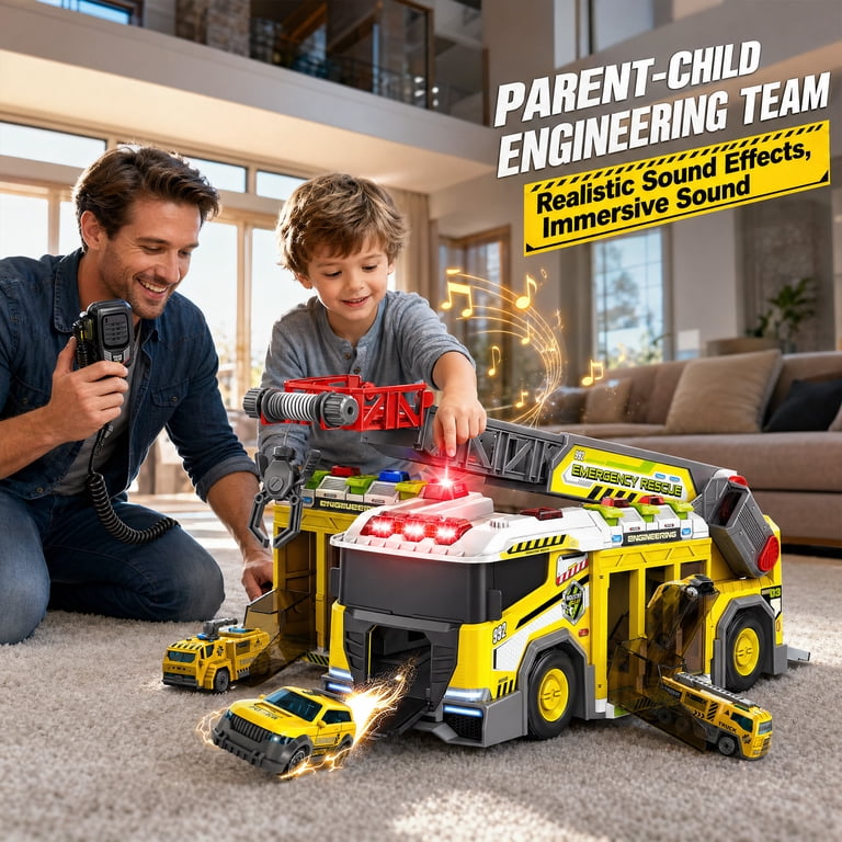 Huge Wave Construction Carrier Truck with Sound and Light, 2 Cars