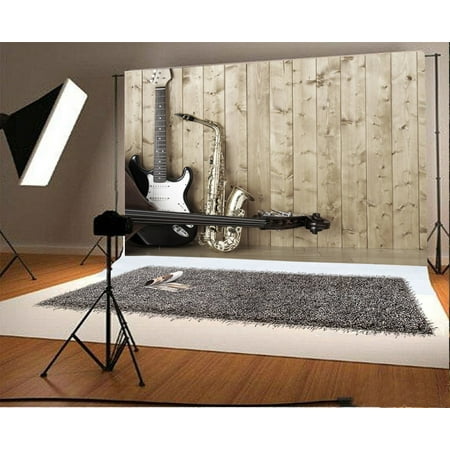 Image of MOHome Photography Musical Instruments Backdrop 7x5ft Guitar Saxophone Wooden Wall Background Children Kids Baby Portraits Video Studio Props