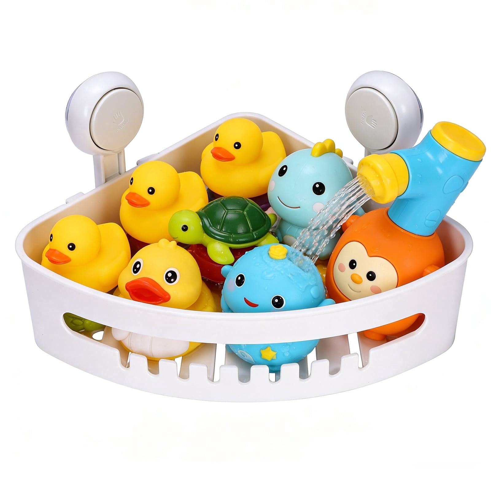 Pethiy Corner Bath Toy Organizer with Suction Cups & Drainage Holes, Space-Saving Bath Toy Storage Basket for Kids’ Bathroom (White)