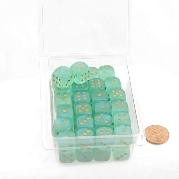 Light Green Borealis Dice Luminary with Gold Pips 12mm (1/2in) D6 Set of 50 Wondertrail