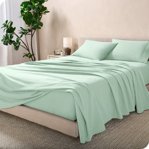 Juego de Sábanas de Lujo Bare Home Tamaño Queen Franela 100 % Algodón Bolsillo Profundo 4 Piezas Menta