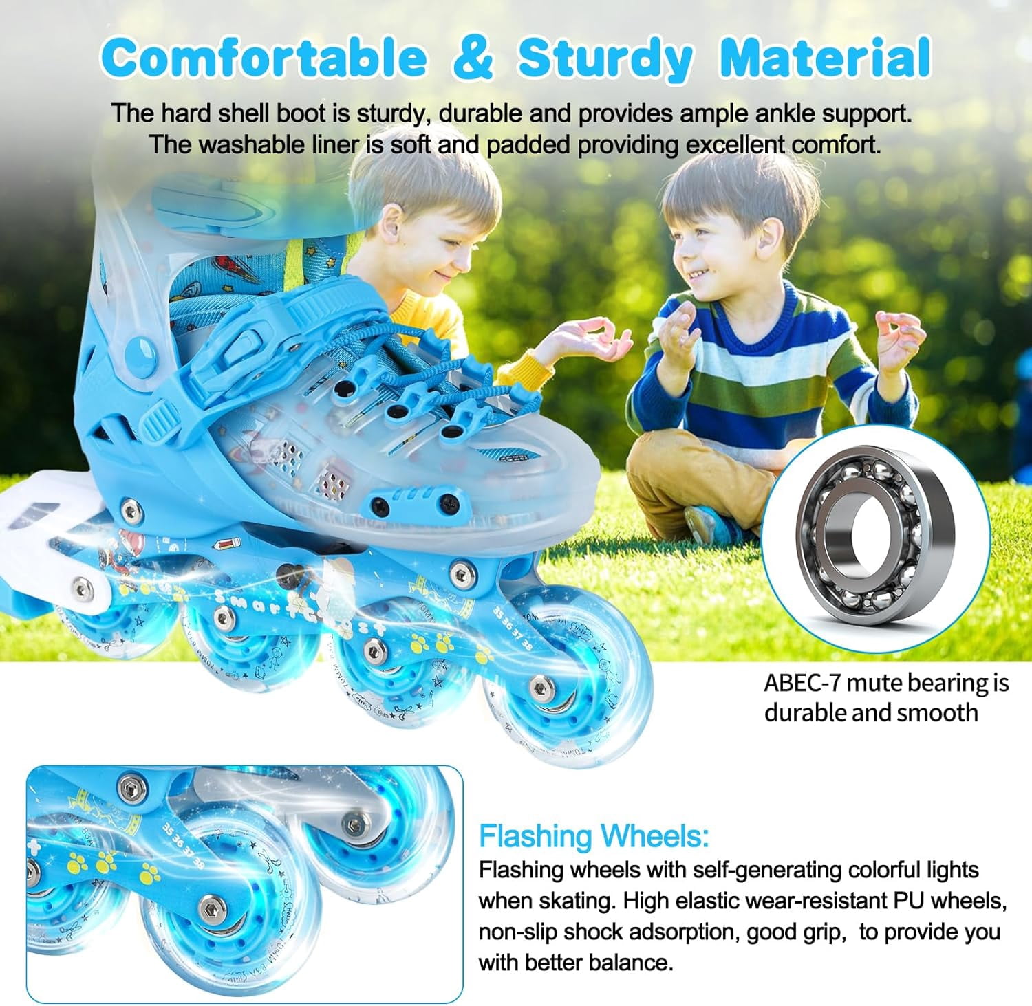 Inline Skates, Adjustable Children Inline Skates with Light up Wheels for Kids, Girls, Boys, Teens, Beginner & Advance | with Protective Gears and Carry Bag