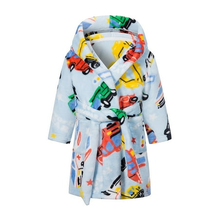 

QWERTYU Toddler Baby Child Children Kids Boy Girls Fleece with Belt Bathrobe Cartoon Print Thicken Fall Winter Outerwear Hooded Long Sleeve 1Y-10Y