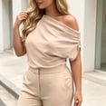 thumbnail image 4 of SROBPTY Womens T-Shirts Solid Crew Neck Short Sleeve Off Shoulder Asymmetrical Loose Breathable Summer Tops for Daily Wear, 4 of 4
