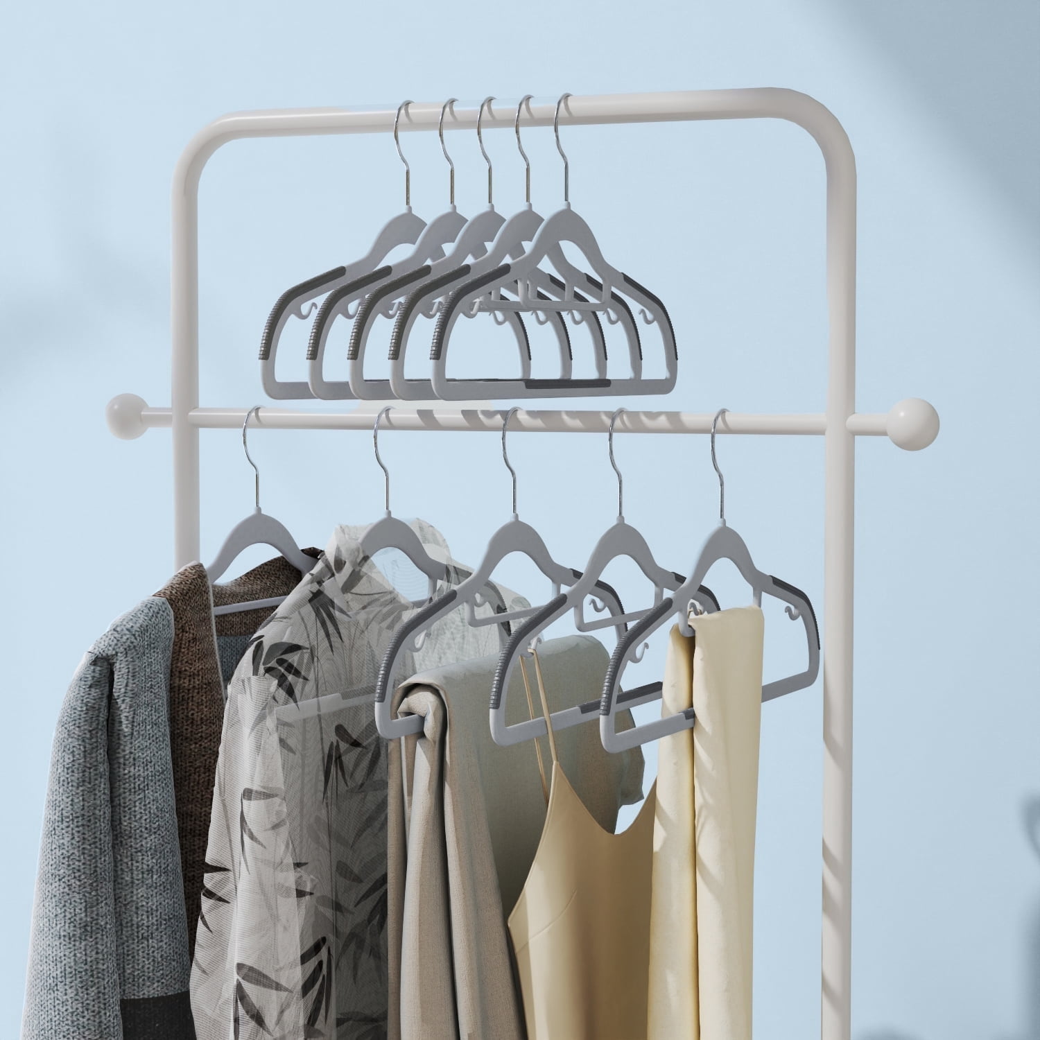 LEDREM 50-Pack Clothes Hangers, Plastic Hangers Non-Slip , Heavy-Duty Space-Saving, 360° Swivel Hook, for Coats,Pants, Light & Dark Gray