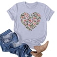thumbnail image 4 of Htigea Summer T-Shirt for Women Floral Heart Print Short Sleeve Tops Casual Crewneck Pullover Basic Tees Gray XL, 4 of 5