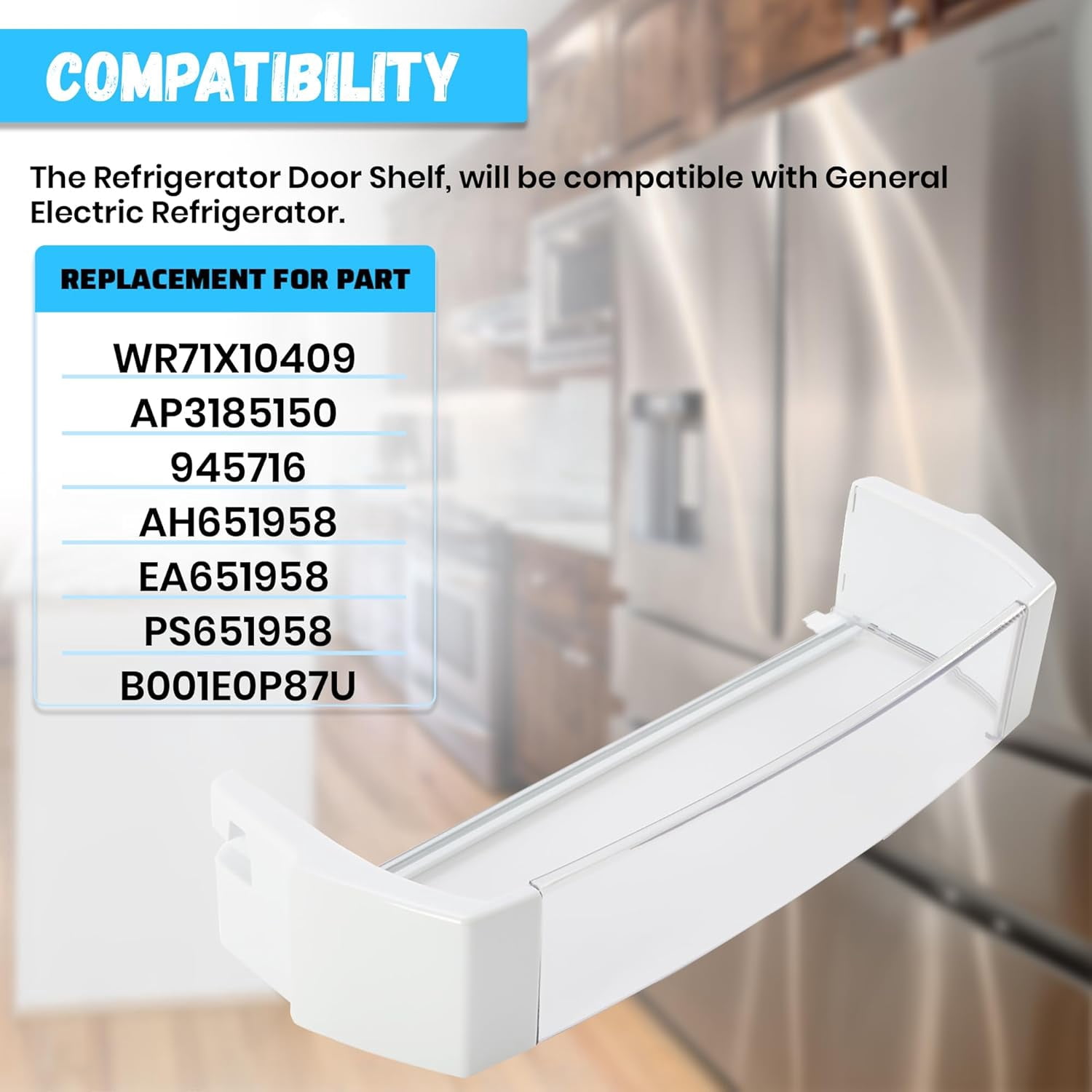 Kojem WR71X10409 AP3185150 Door Shelf Bin Rack for GE Refrigerator Gallon Bin Clear ＆ White