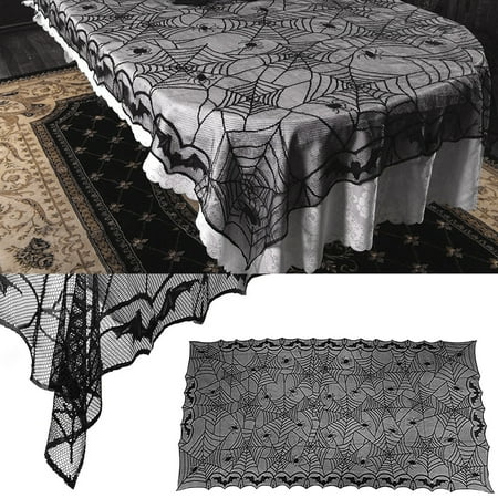 

(Buy 2 get 1 free) PPHHD Holy Day Combination Five-piece Halloween Tablecloth Table Flag Combination Set Foreign Trade Style Black Lace Mesh(US)