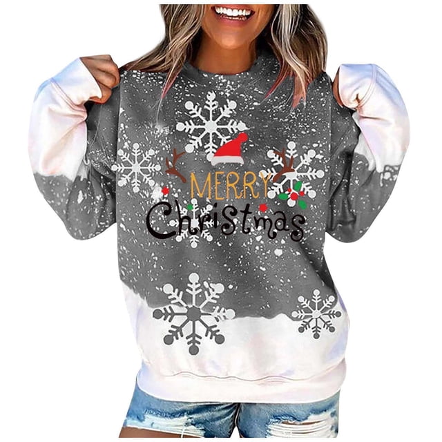 Mode Femme Col Rond Noël Manches Longues Hauts Blouse Chandail Chandail en Molleton