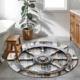 thumbnail image 3 of Nautical Gray Rudder Round Rugs for Living Room 3ft Vintage Wooden Broad Coastal Non Slip Circle Rug Washable Low-Profile Indoor Carpet for Bedroom, Dining Room, Bathroom, 3 of 9