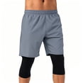 thumbnail image 2 of Athletic Running Shorts for Men 2 in 1 Elastic Waist Summer Shorts with Layered Compression Capri Leggings, 2 of 4