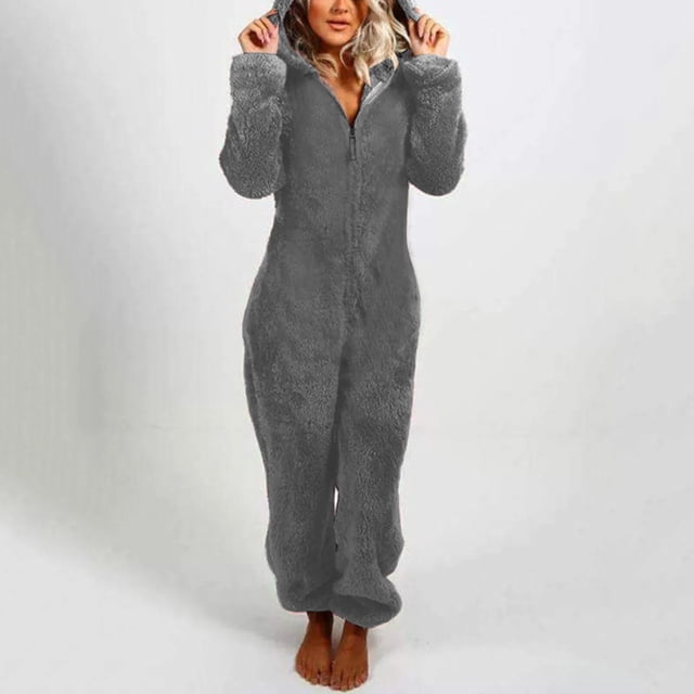 Pijama cálido de lana esponjosa para mujer, ropa de dormir, conjunto de capucha, talla grande, mono cálido para adultos, Invierno