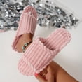 thumbnail image 2 of SAWOBUUN Womens Open Toe Corduroy House Slippers Soft Sole Non Slip Ribbed Indoor Slides Cozy Winter Bedroom Home Shoes, 2 of 9