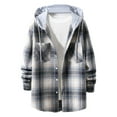 thumbnail image 2 of Momasggi Men's Flannel Hooded Shirts Fashion Plaid Long Sleeve Hoodie Jacket Casual Button Down Shacket with Pockets Gray M, 2 of 8