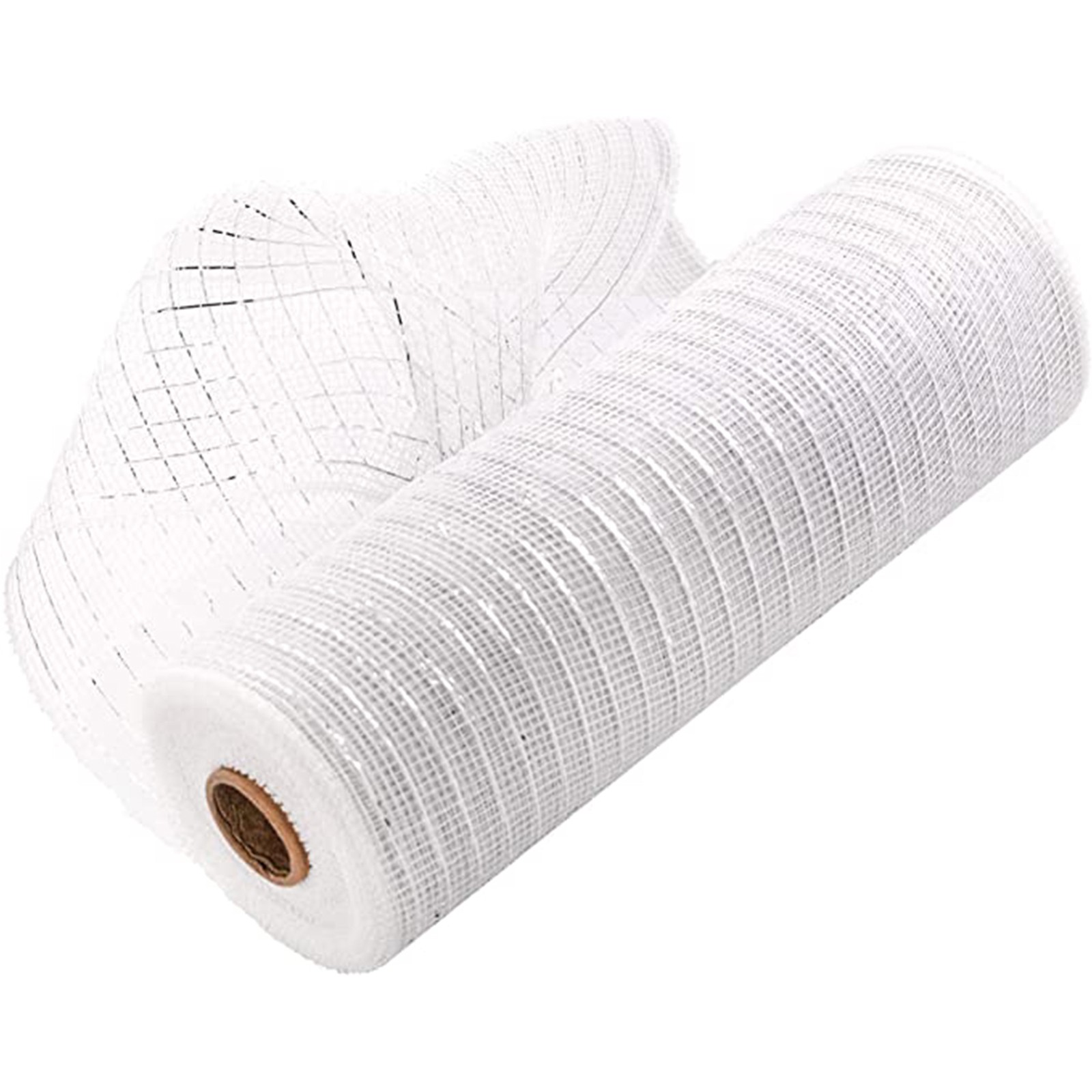 Jeashchat White Mesh Ribbon with Foil 10 inch x 30 Feet Each Roll for Wreaths, Presents, Swags Bows Wrapping and Decorating Clearance, Size: One Size
