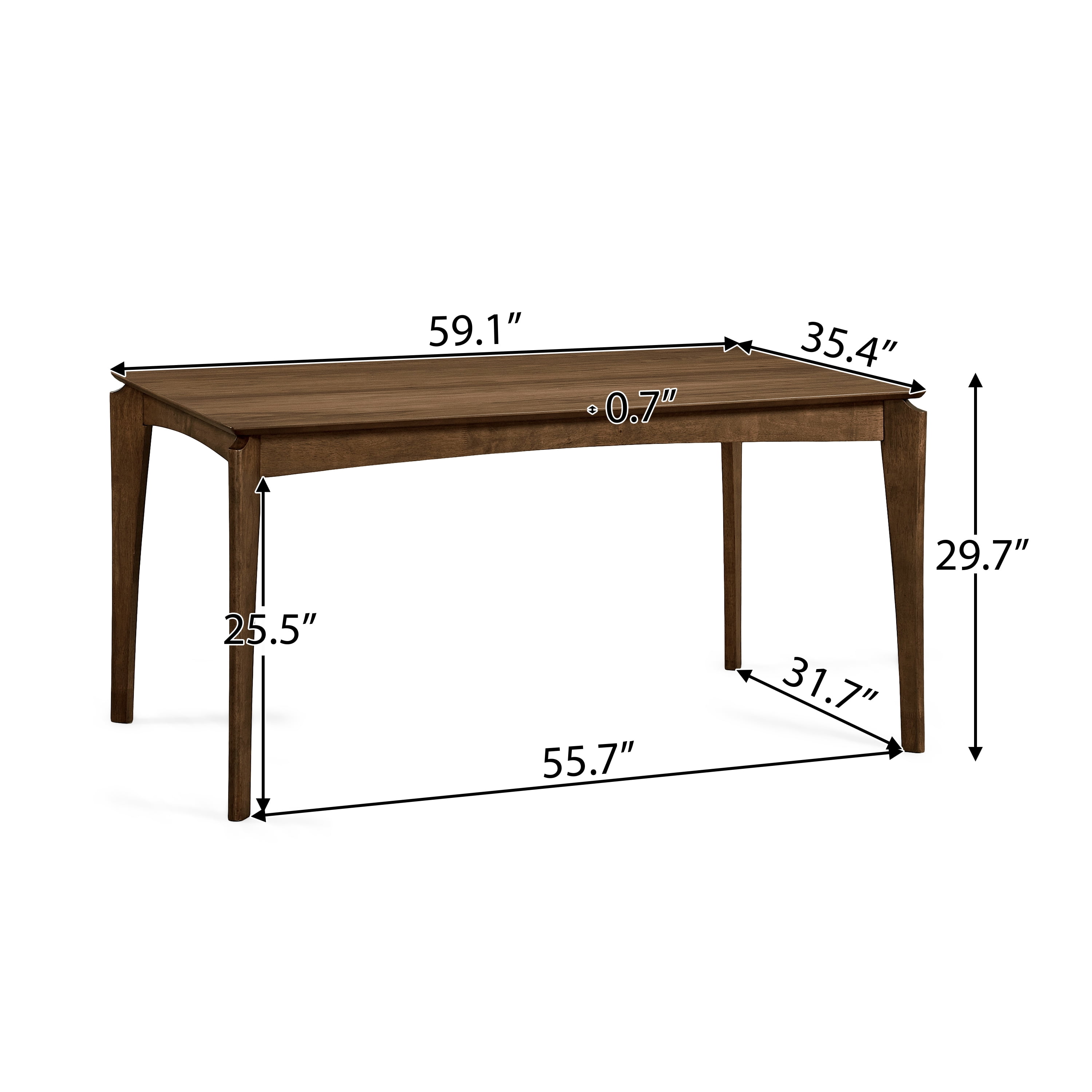 59" Walnut Brown Solid Contemporary Handcrafted Rectangular Dining Table