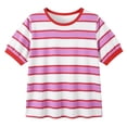 thumbnail image 4 of SGMVNU 2 Pack Summer Shirts for Girls Short Sleeve Crewneck Color Block Striped Tops Casual Loose Kids Clothes, Size 9-10 Years, Pink & White, 4 of 6