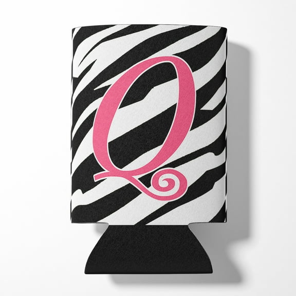 Letter Q Initial  Zebra Stripe and Pink Can or Bottle Hugger