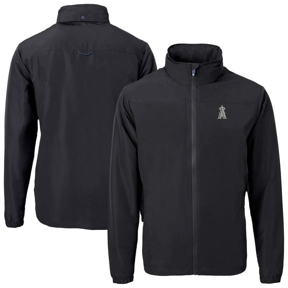 Men's Cutter & Buck Black Los Angeles Angels Charter Eco Recycled Full-Zip Hoodie Jacket