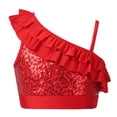 thumbnail image 1 of vastwit Girls Sequin Ruffled Ballet Dance Crop Top Performance Costume One Shoulder Modern Jazz Cami Tank Tops Red 8, 1 of 7