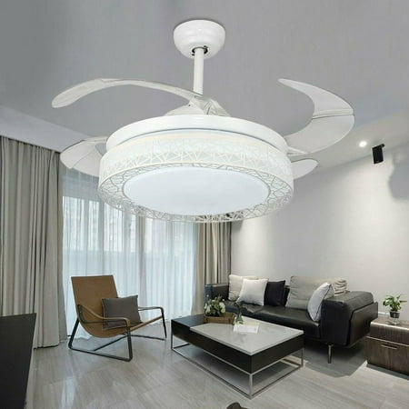 

Oukaning 42 Ceiling Fan with Light 4 Retractable Blades LED Crystal Chandelier Light Remote Control