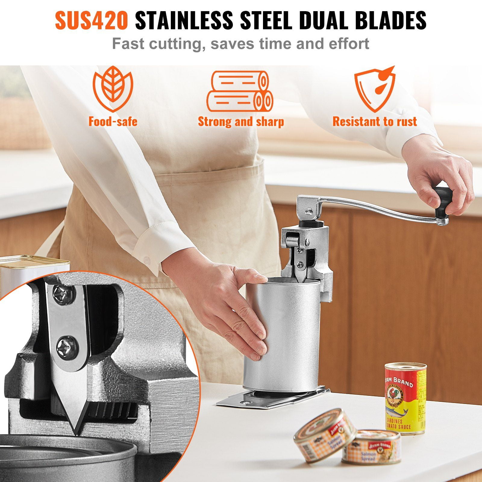 Heavy Duty Commercial Manual Can Opener with Adjustable Base - Industrial Jar & Can Opener for Large Cans Up to 11.8 Inches - Ideal for Restaurant, Hotel, Bar, Home Use
