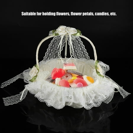 Sonew Romantic Lace Flower Girl Basket Bamboo Satin Bowknot Bridal