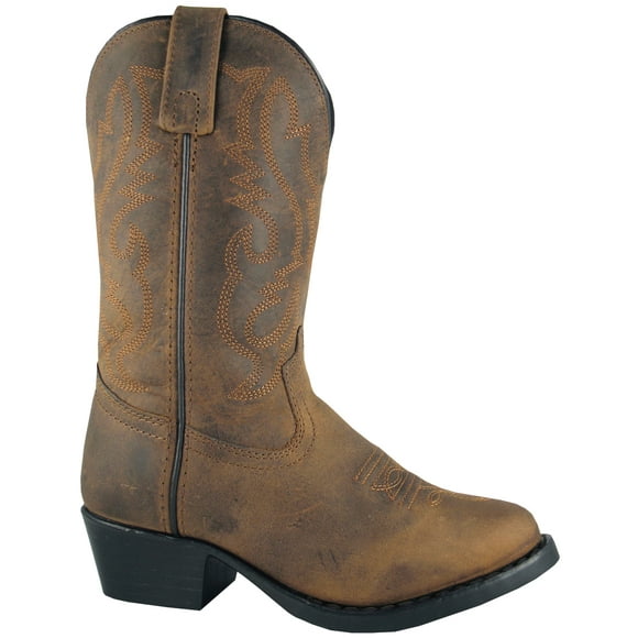 Bottes Western pour Enfants en Cuir Brun Huilé Usé