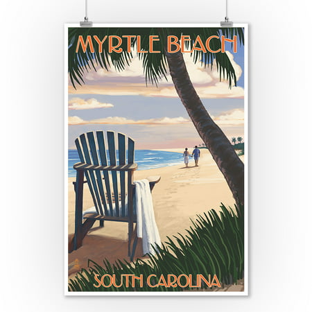 Myrtle Beach, South Carolina - Adirondack & Palms - Lantern Press Artwork (9x12 Art Print, Wall Decor Travel (Best Shelling Beaches In South Carolina)