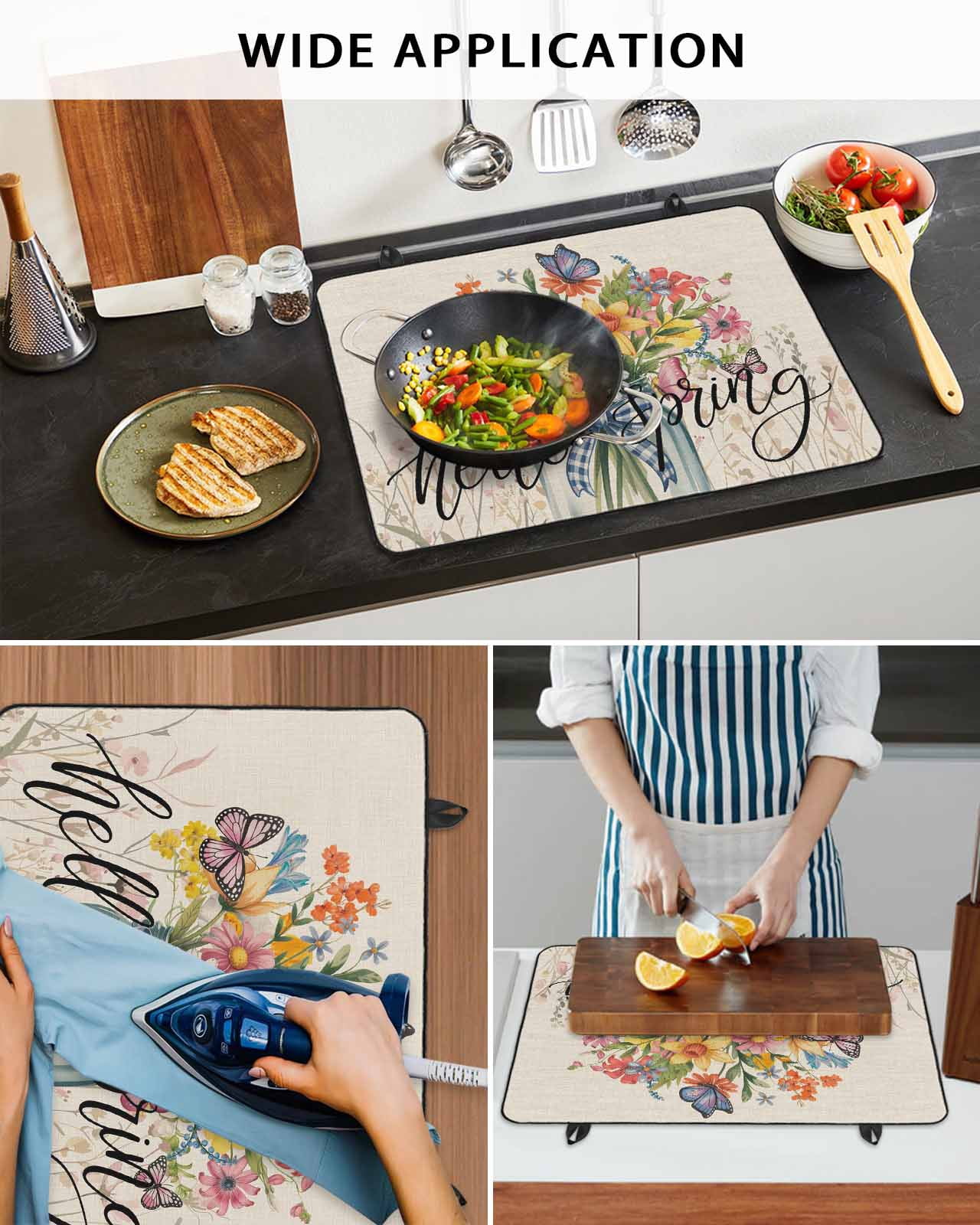 Large Induction Cooktop Protector Mat Spring Flowers Stove Top Covers for Electric Stove, Vintage Farmhouse Botanical Wildflowers Decorative Stove Burner Cover Mats, Glass Top Stove Cover