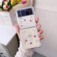 thumbnail image 2 of Galaxy Z Flip 3 Real Flower Case, Soft Clear Flexible Rubber Pressed Dry Real Flowers Case Girls Women Glitter Shockproof Floral Cover for Samsung Galaxy Z Flip 3 -Purple, 2 of 15
