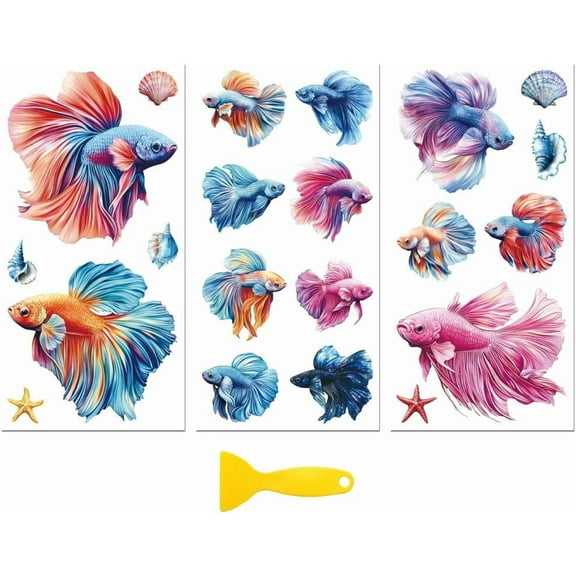 Rub on Transfer Decal Sticker for Furniture Craft Decor 6"x12" Betta Fish and Shells 3Pcs Waterproof UV DTF Transfer for Drawer Dresser Glass Porcelain Wood Plastic Window