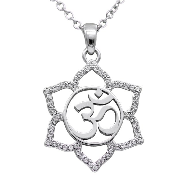 Collar con flor de loto sagrada Om de acero inoxidable en tono plateado CONTROSE CN188