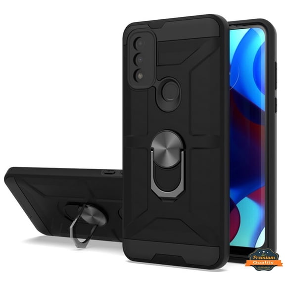 For Motorola Moto G Pure Hybrid Ring Stand [360° Rotatable Ring Holder Magnetic Kickstand] Shockproof Matte Rubber TPU Phone Case Cover by Xpression [Black]
