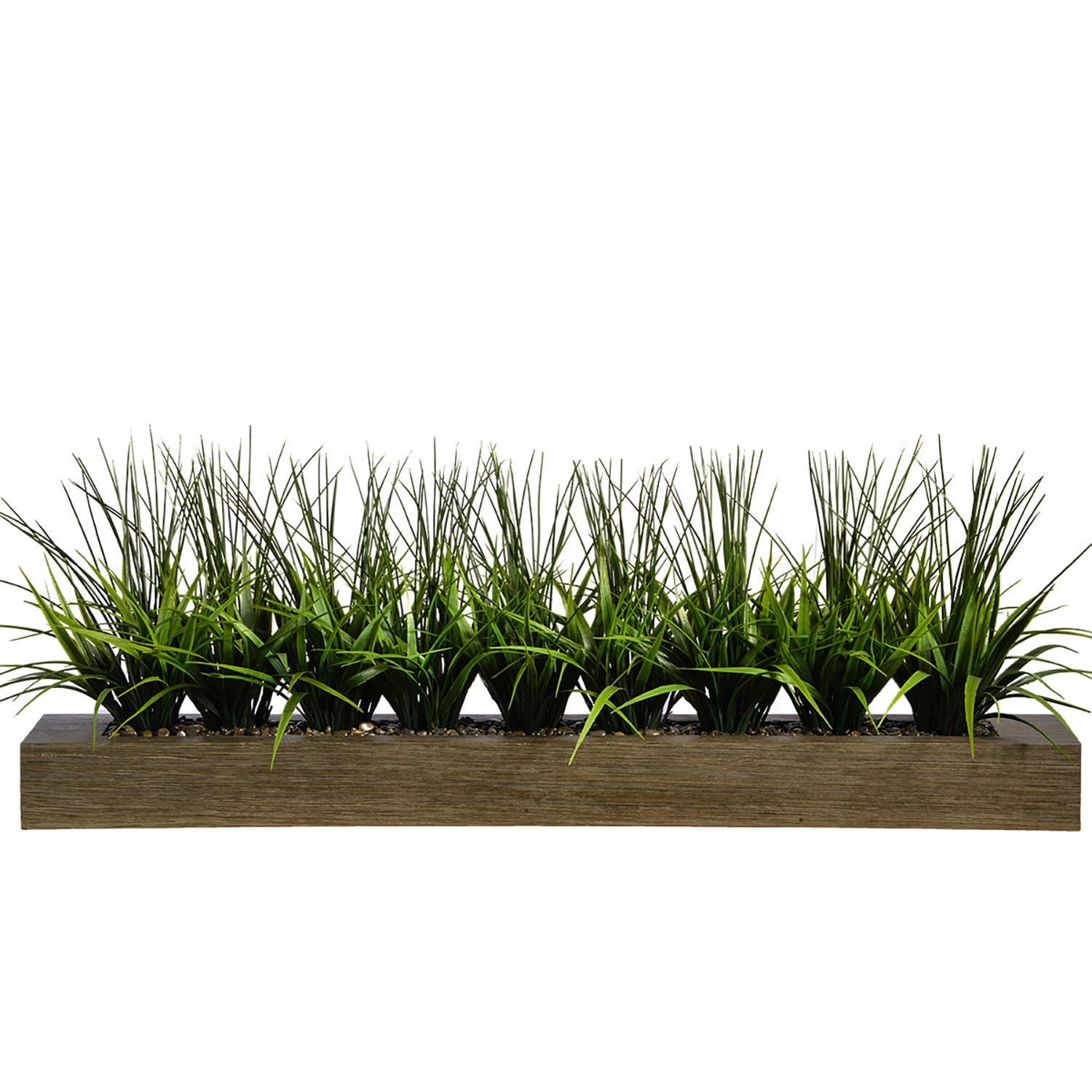 Lifelike Outdoor Tabletop Plastic Grass Arrangement in Taupe Wood Holder