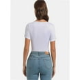 thumbnail image 2 of Womens Summer Short Sleeve T Shirts Knit Slim Fit One Piece Cutout Scoop Neck Going Out Date Night Tops, 2 of 6
