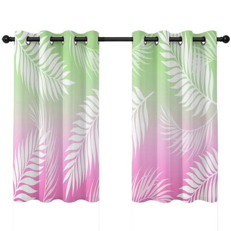 Pink Green Palm Leaf Blackout Curtains 54 Inches Long Summer Country Tropical Botanical Leaves Thermal Insulated Room Darkening Drapes with Grommets for Living Room 42 W x 54 L 2 Panels