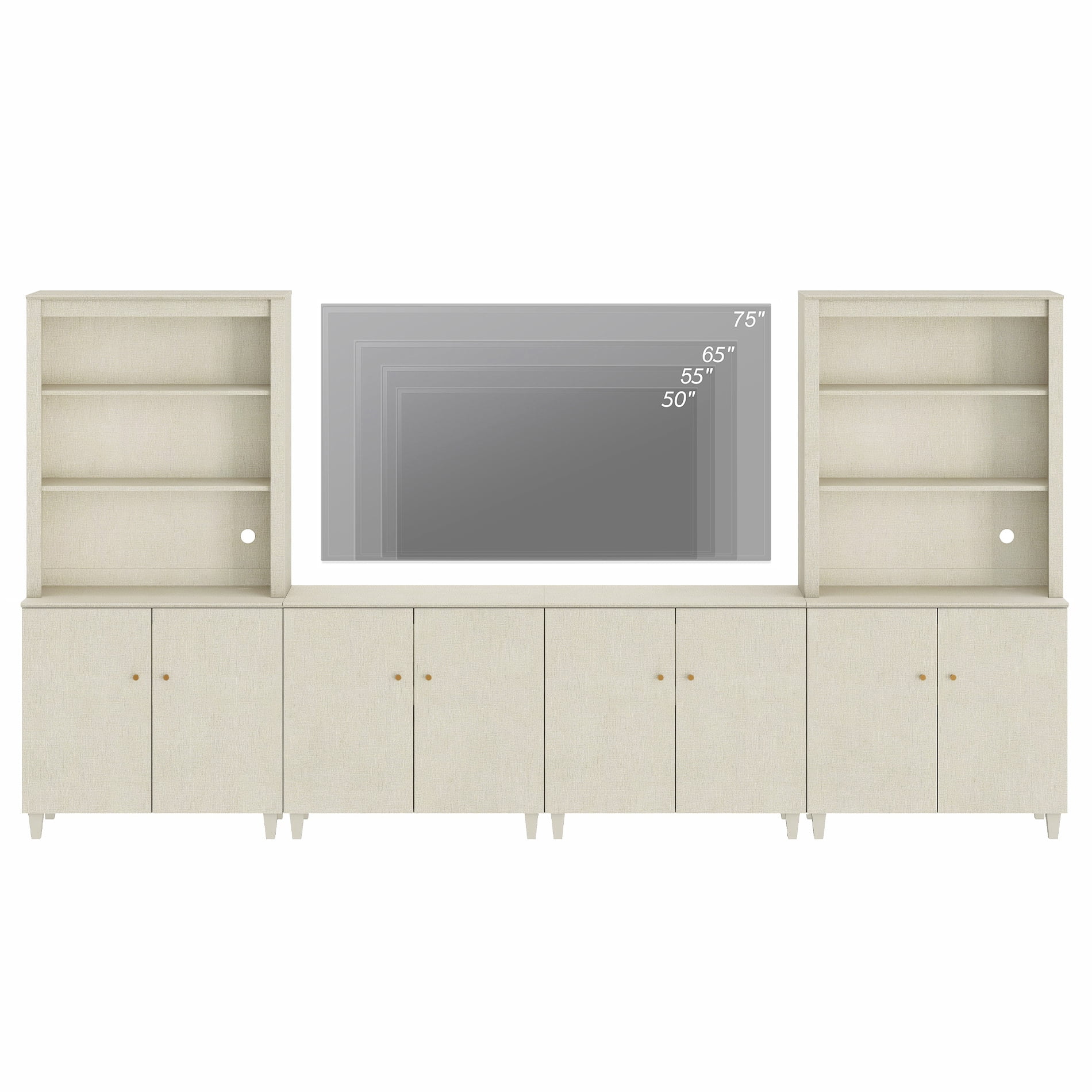 WAMPAT Entertainment Center with Bookshelves and Cabinets for 75" TVs, Beige