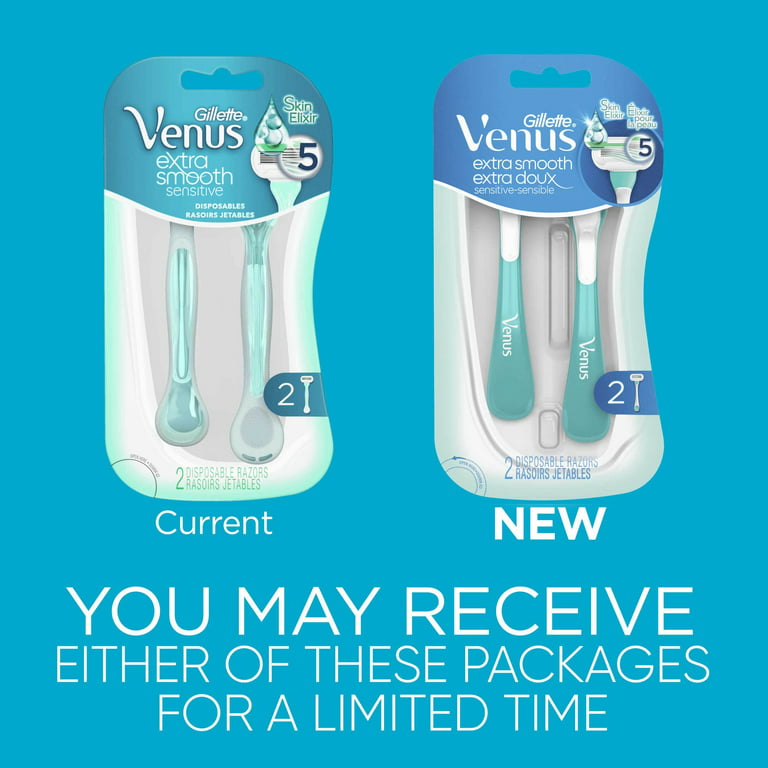 Gillette Venus Extra Smooth Sensitive Women's Disposable Razors, Blue, 2  Pack