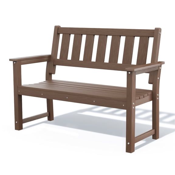 Kaleemen 50’’ Outdoor Bench, All Weather 2-Person HDPE Garden Bench for Park, Porch and Patio, Brown
