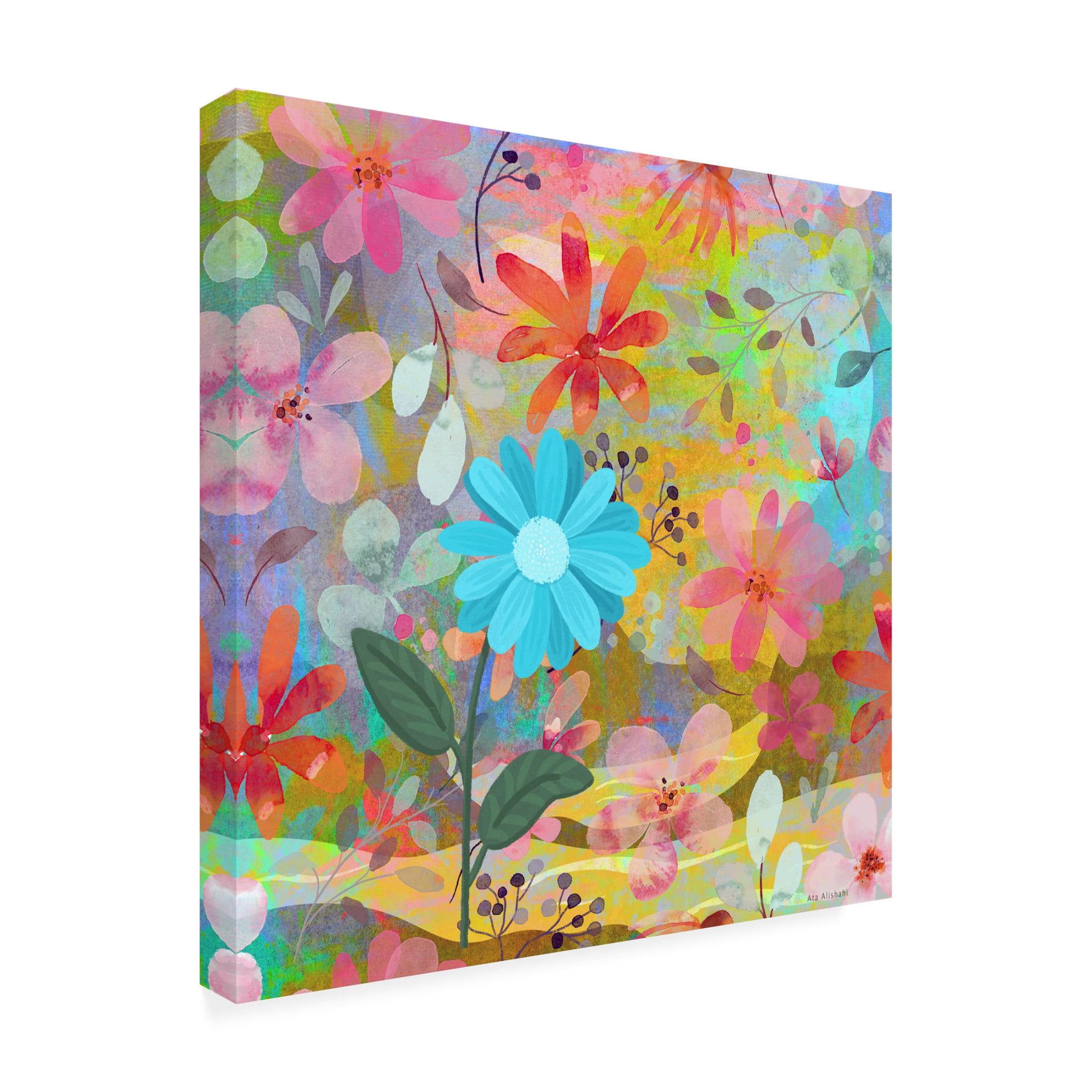 Canvas Wall Art - Ata Alishahi 'Singl Blue Flower' Wall Art for Living Room, Bedroom, or Office Décor by Trademark Fine Art - 14 x 14 Inches