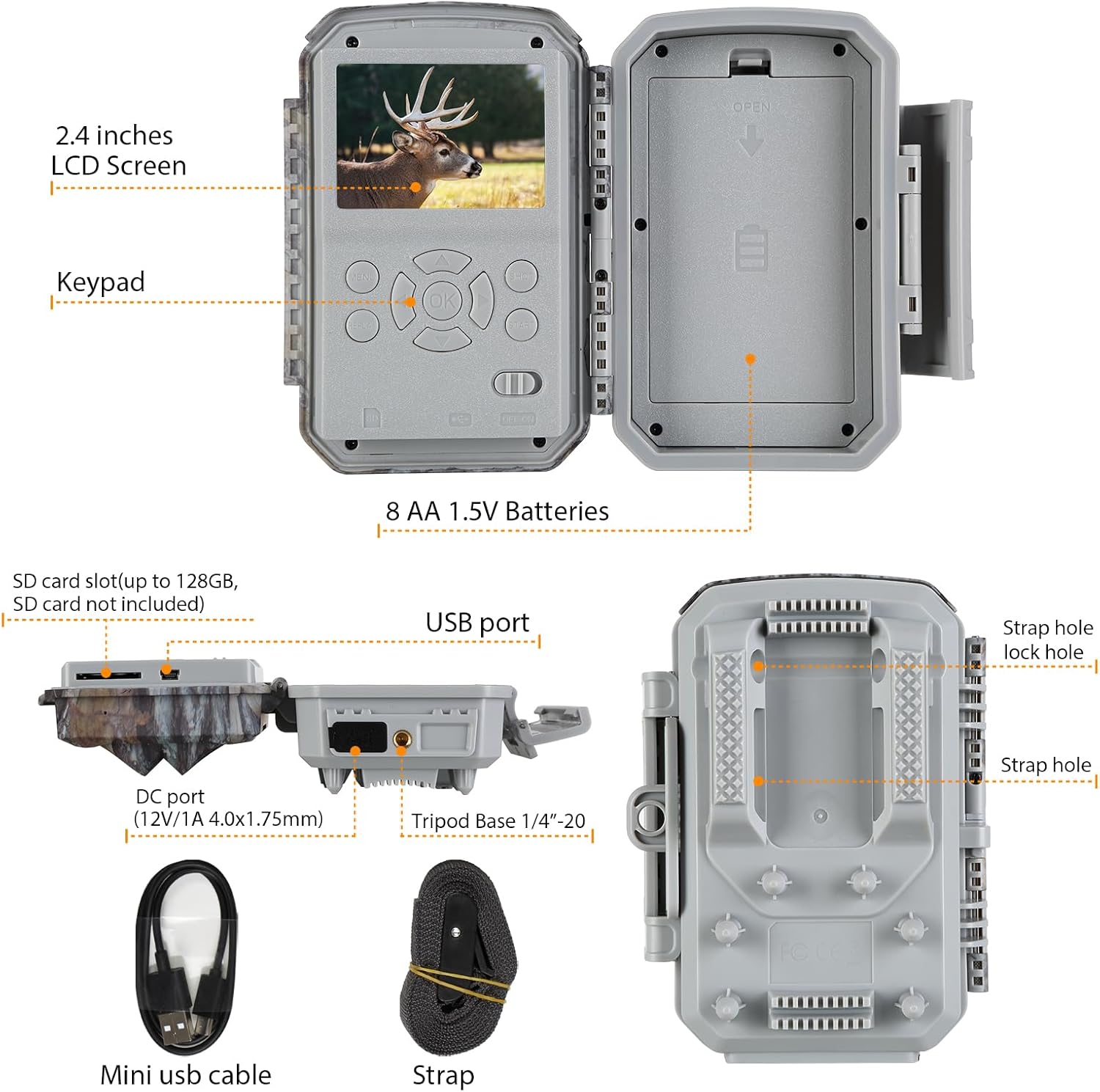 Trail Camera Game Hunting Cam 32MP 4K/2160P with Sound Recording for Wildlife, Yard, Home Security, No-Glowing Night Vision IP66 Waterproof 120° Wide Angle IR Detection Distance 100ft/30m