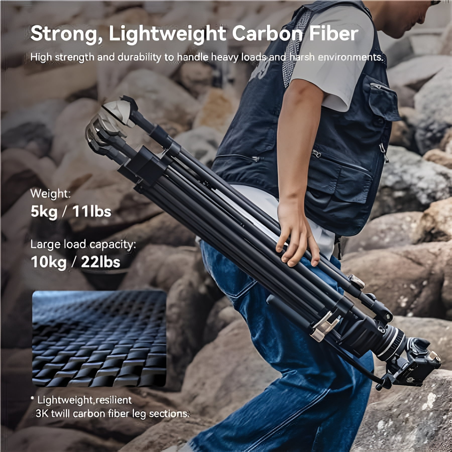 SmallRig Heavy-Duty Carbon Fiber Tripod System, 78"Video Tripod One-Step Locking