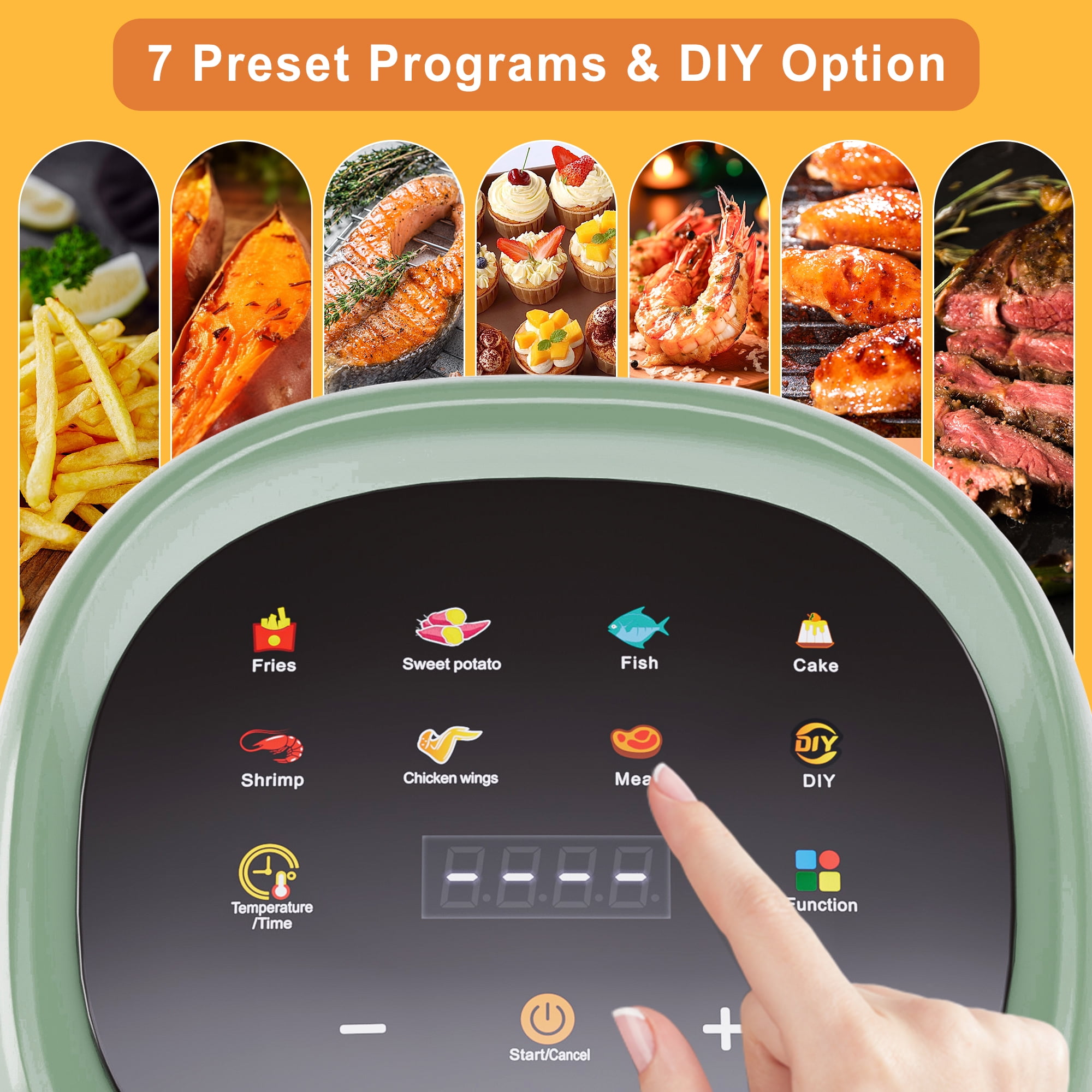 Bluebow 5 Quart Air Fryer with 360° Viewing Glass Pot, 8-in-1 Digital Touchscreen, Nonstick & Dishwasher Safe Basket, Less Oil, 1350W (Green)