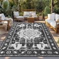 thumbnail image 2 of Black Grey Outdoor Rug 5x7 Ft - Reversible Patio Rug Outdoor Camping Rugs, Boho Vintage Print Distressed Brick Patterns Indoor Outdoor Area Rugs, Non-Slip Outdoor Carpet Runner for Deck/Porch, 2 of 8