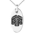 thumbnail image 1 of Stainless Steel Letter R Initial 3D Cube Box Monogram Engraved Small Oval Charm Pendant Necklace, 1 of 1