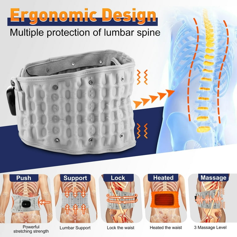 Back Decompression Belt Lumbar Support for Back Pain Relief- Heating  Vibration Massage Back Brace Waist Support Belt Back Traction Device for  Women 
