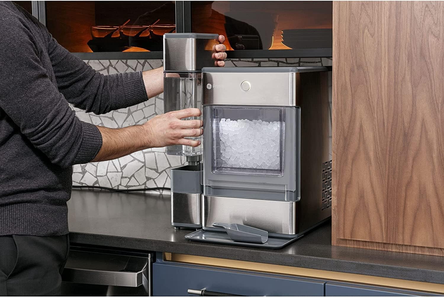 Countertop Nugget Ice Maker with Side Tank | Portable Ice Machine with Bluetooth Connectivity | Smart Home Kitchen Essentials | Stainless Steel Finish | Up to 24 lbs. of Ice Per Day