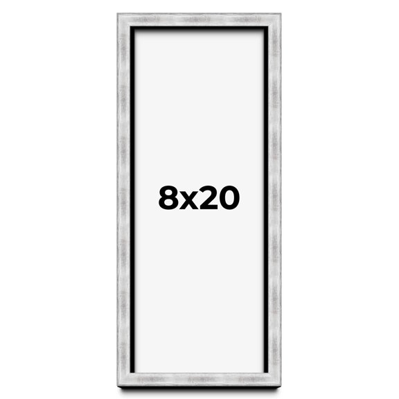 8x20 Frame Brushed Silver Solid Wood Picture Frame | 0.75 Inch Moulding Width | Rabbet Depth 0.75